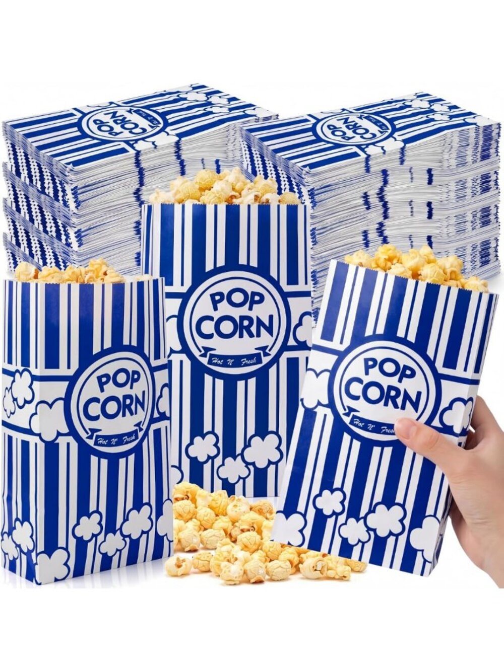 500 Pcs Disposable Paper Popcorn Bags - Flat Bottom Movie Night Party Supplies